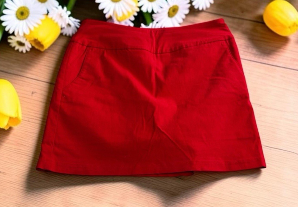 Women's Attyre New York Red Skort Sz 2 Stretch Pockets Retro Preppy Casual